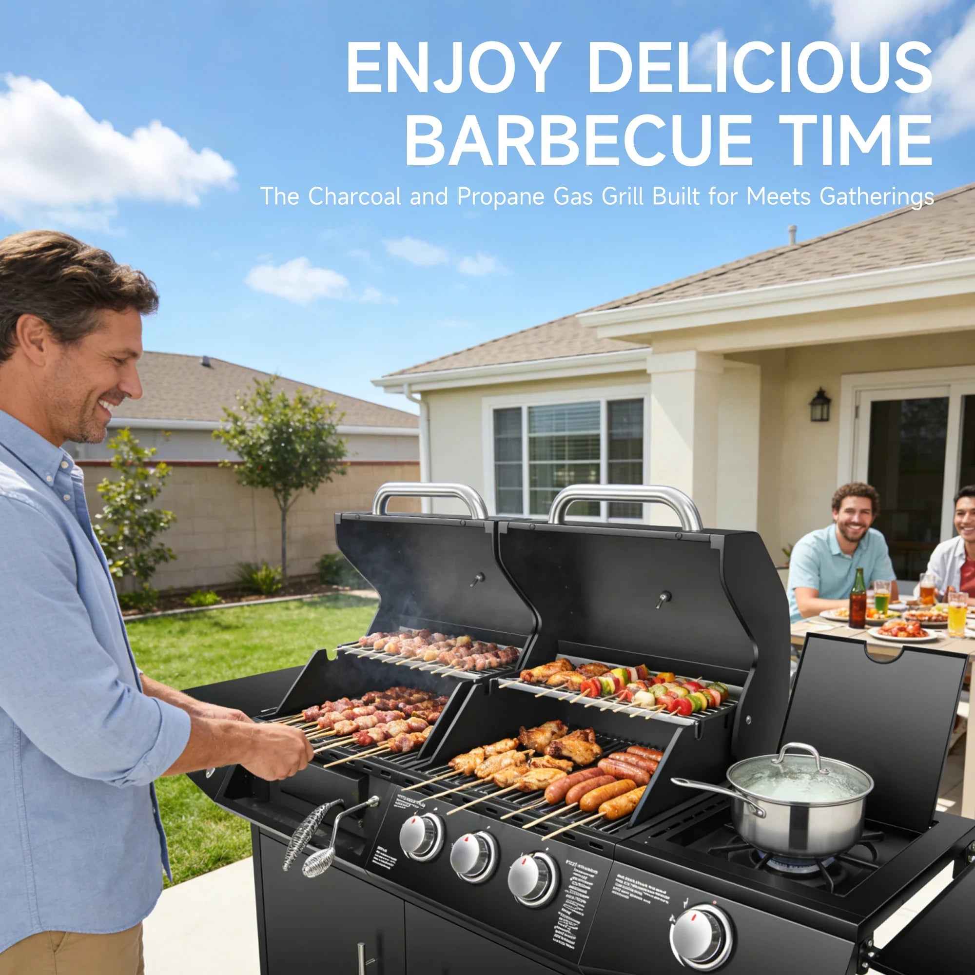 Dual Fuel Gas And Charcoal Grill With Side Burner