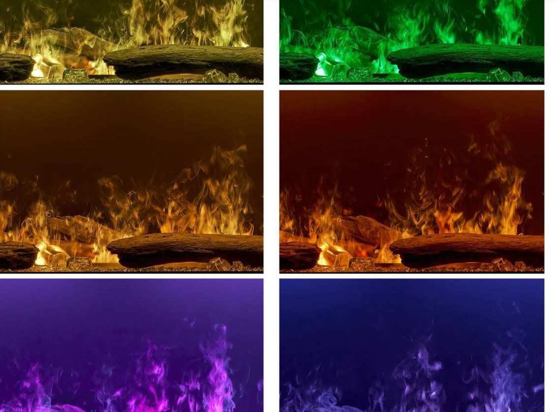Six color options for flames