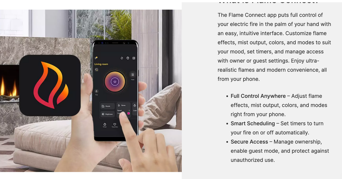 chart showing flame connect remote controller and text explaining use