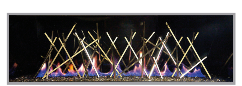 Nickel Stix Fine Art option featured with a flame. The Napoleon Ascent See Through fireplace is 43" and not linear as shown here