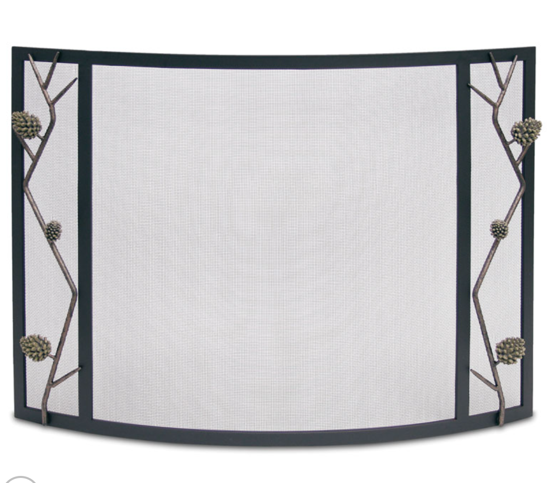 Fireplace screen pine cone design by Pilgrim shown on white background