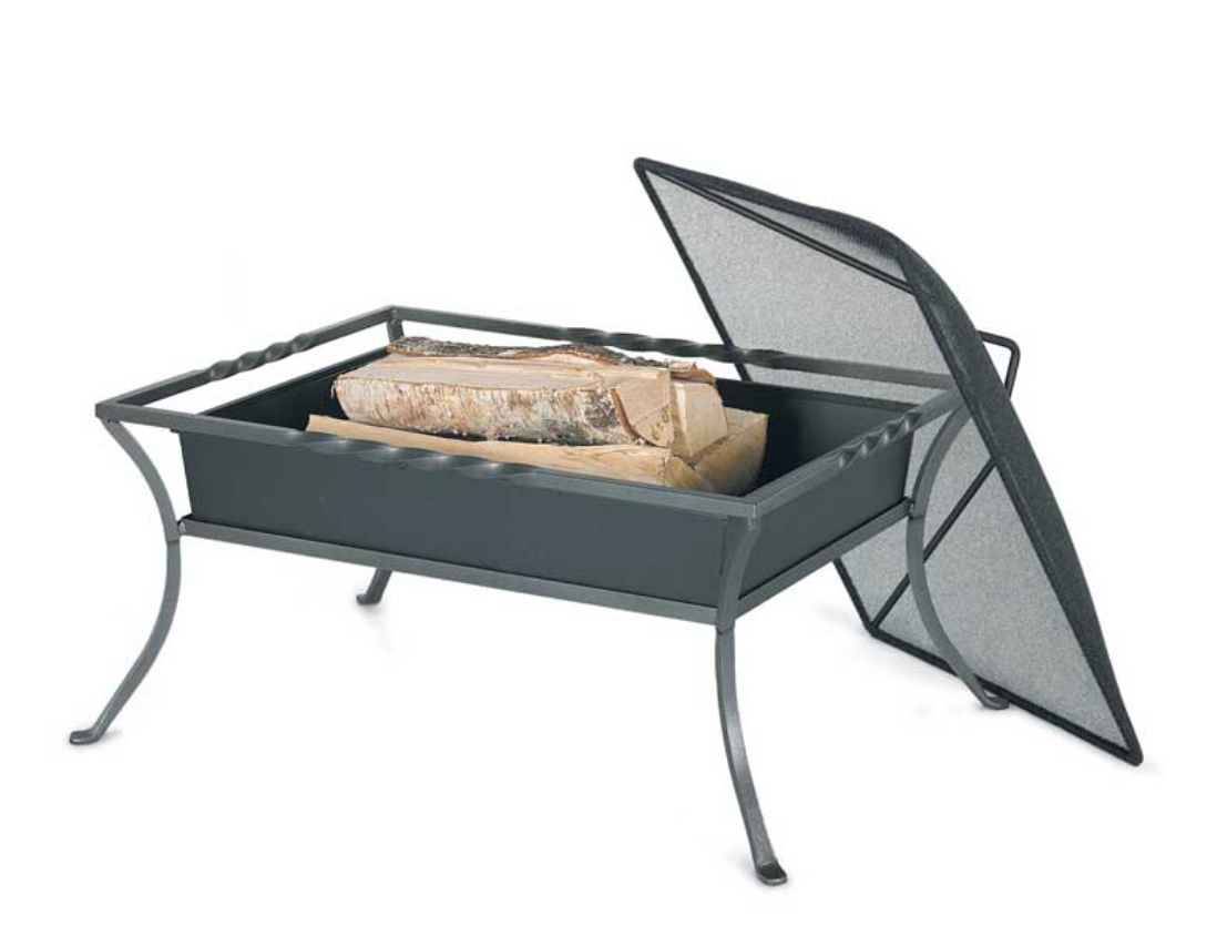 Fire pit and cover on white background with logs inside