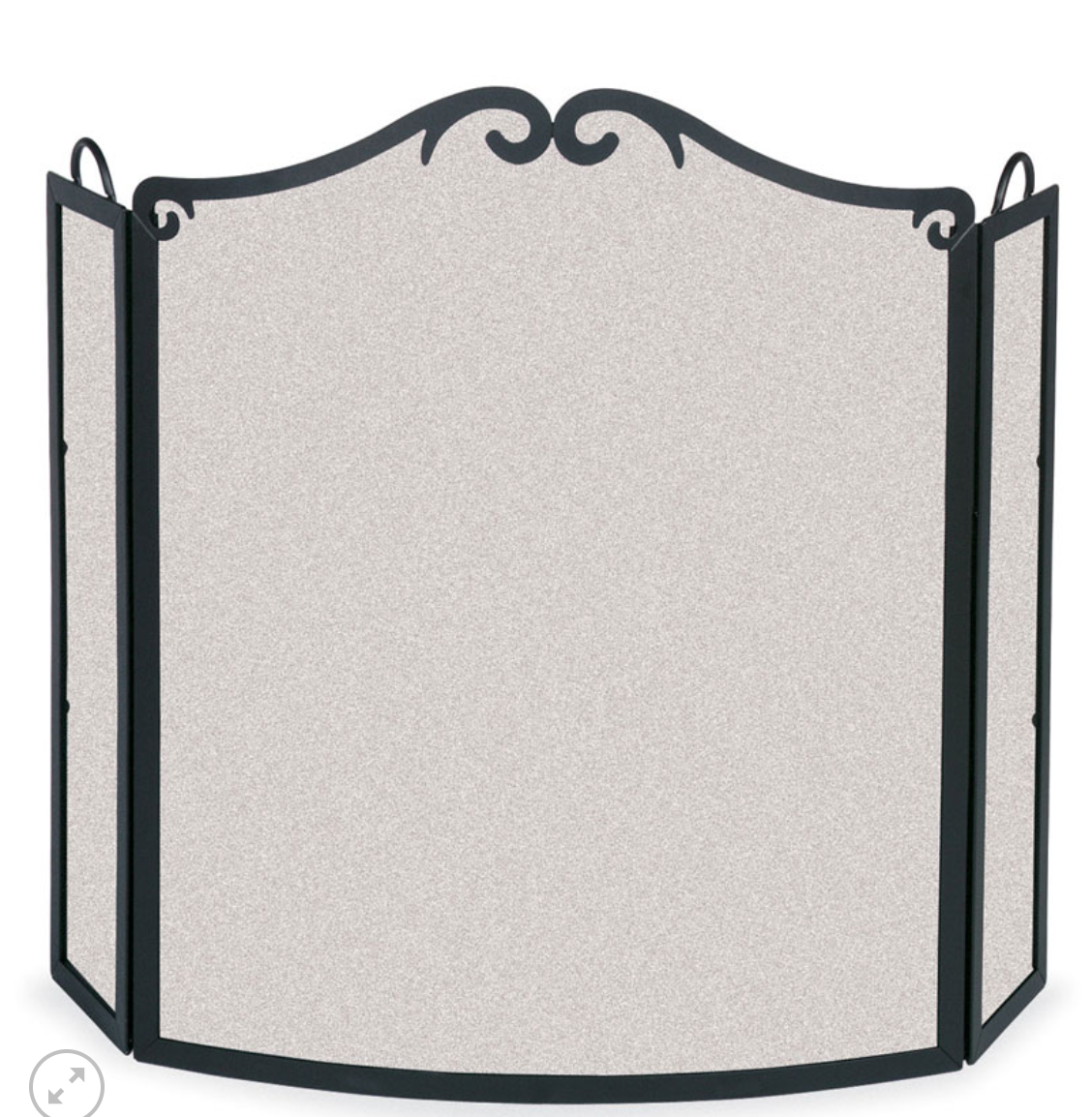 Matte black arch bow design fireplace screen on white background