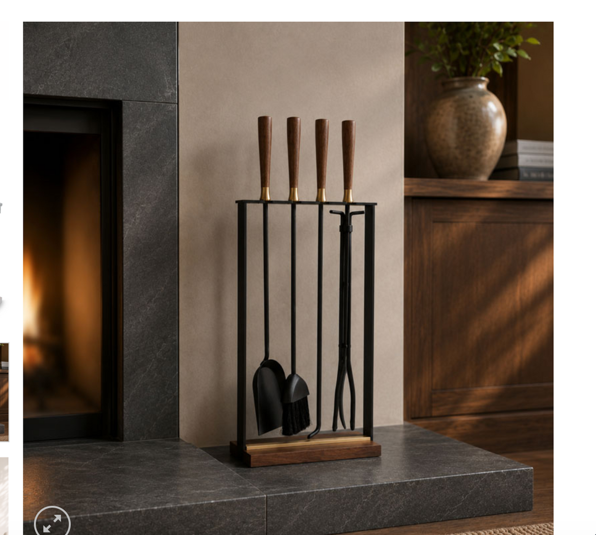 Wanut handle Tool set shown near the fireplace