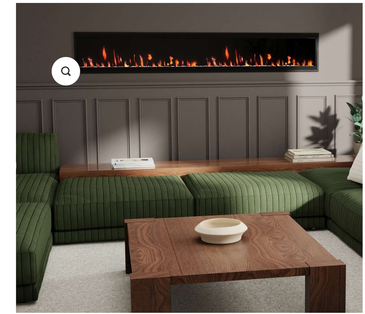 Linear electric fireplace featured on wall built in with living room setting