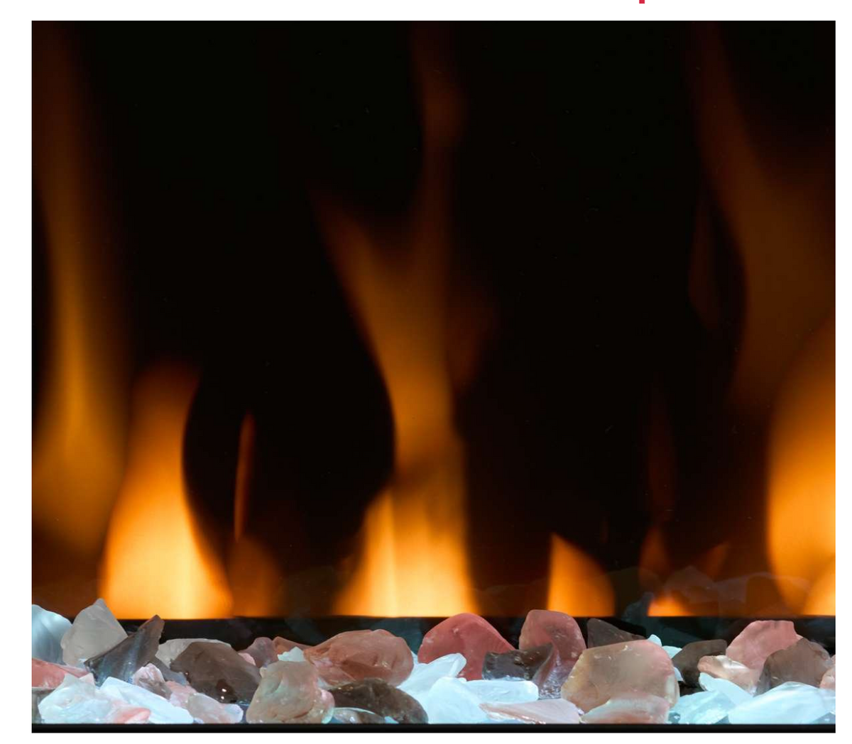 Close up of the flame on top of the glass ember bed