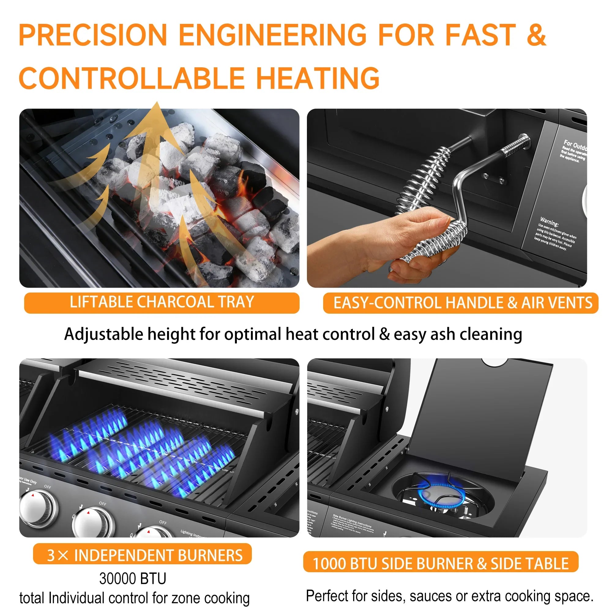 Dual Fuel Gas And Charcoal Grill With Side Burner
