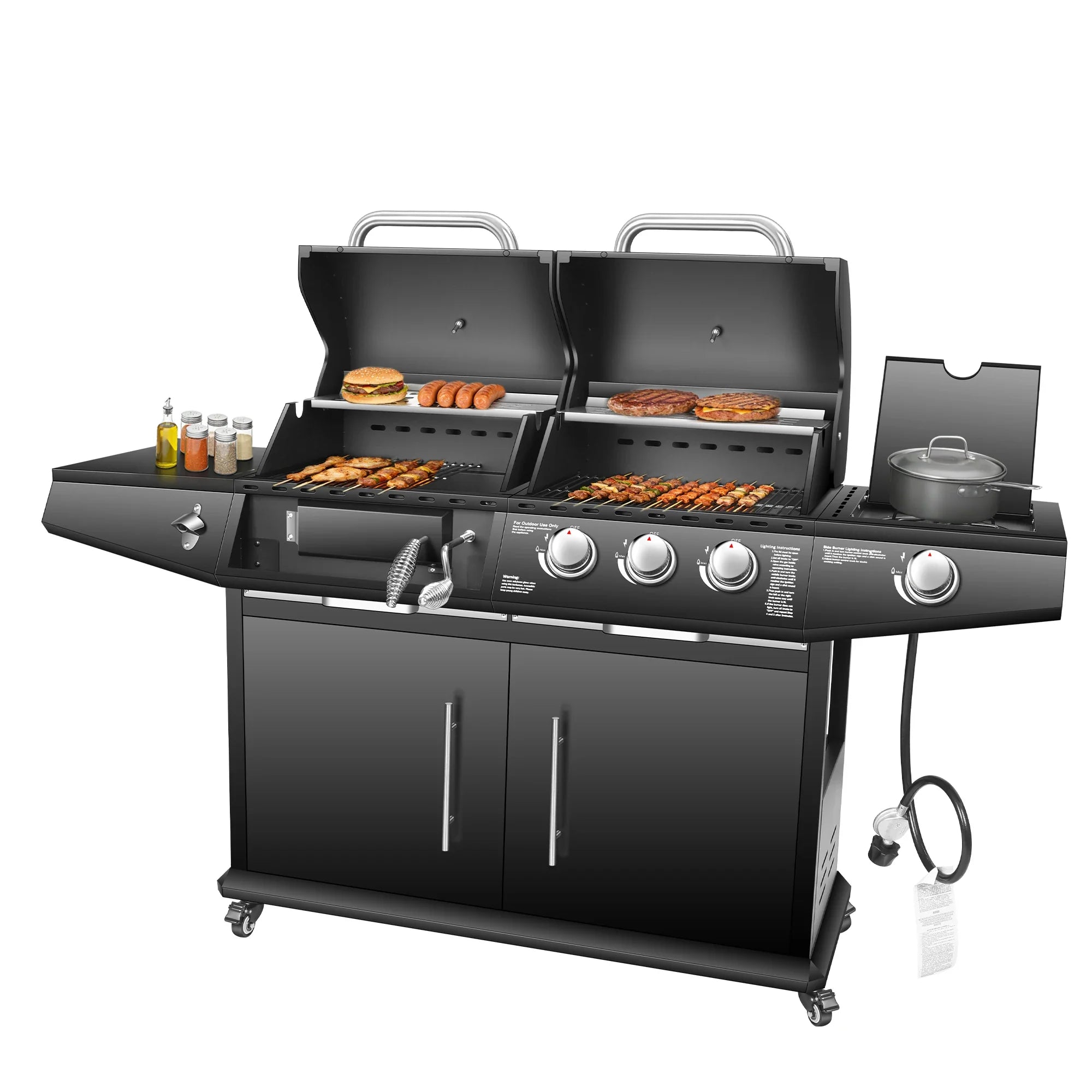 Dual Fuel Gas And Charcoal Grill With Side Burner