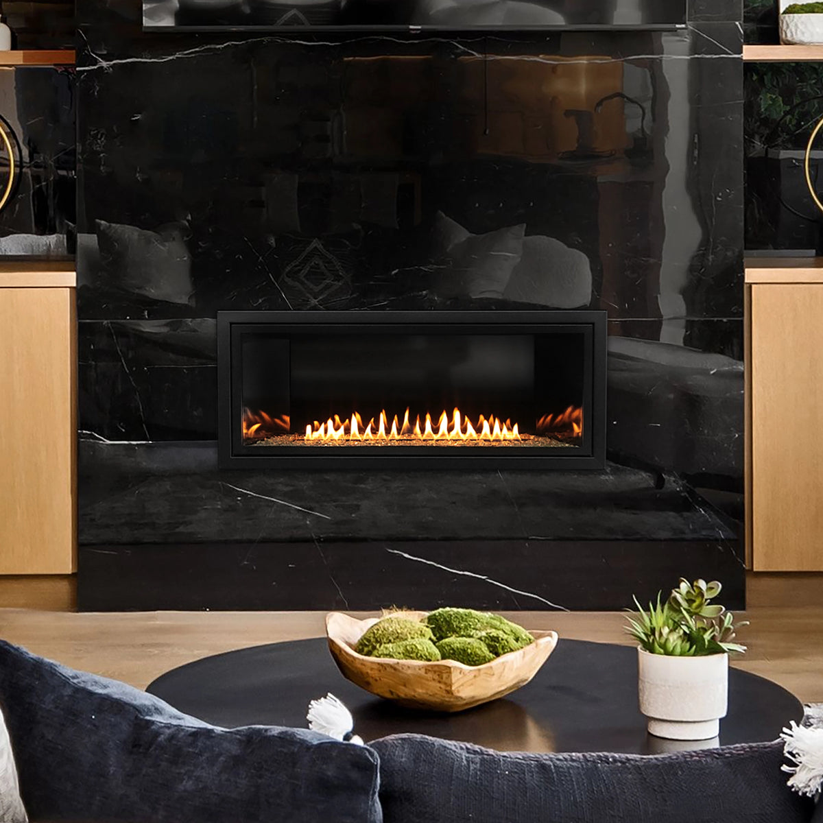 fireplace linear in living room