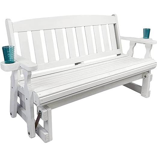 4ft  Amish Porch Glider Bench in White with Cupholders - Made in USA