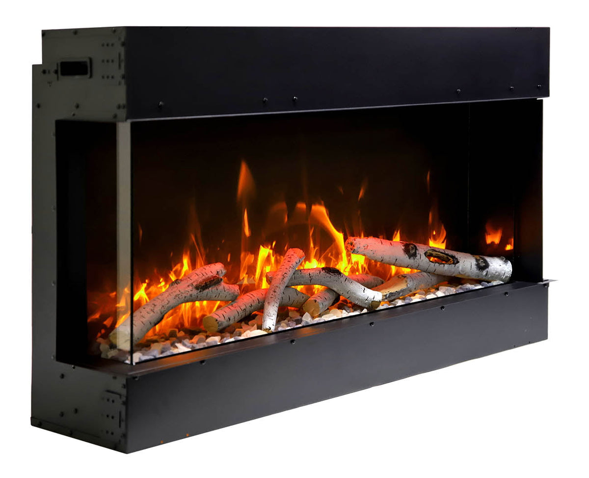electric fire place featuring birch logs against a white background
