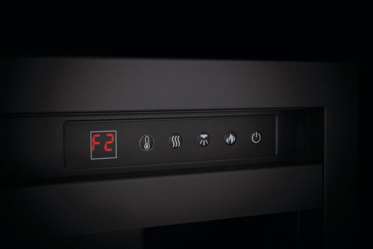 showing controls on the electric fireplace with corresponding icons