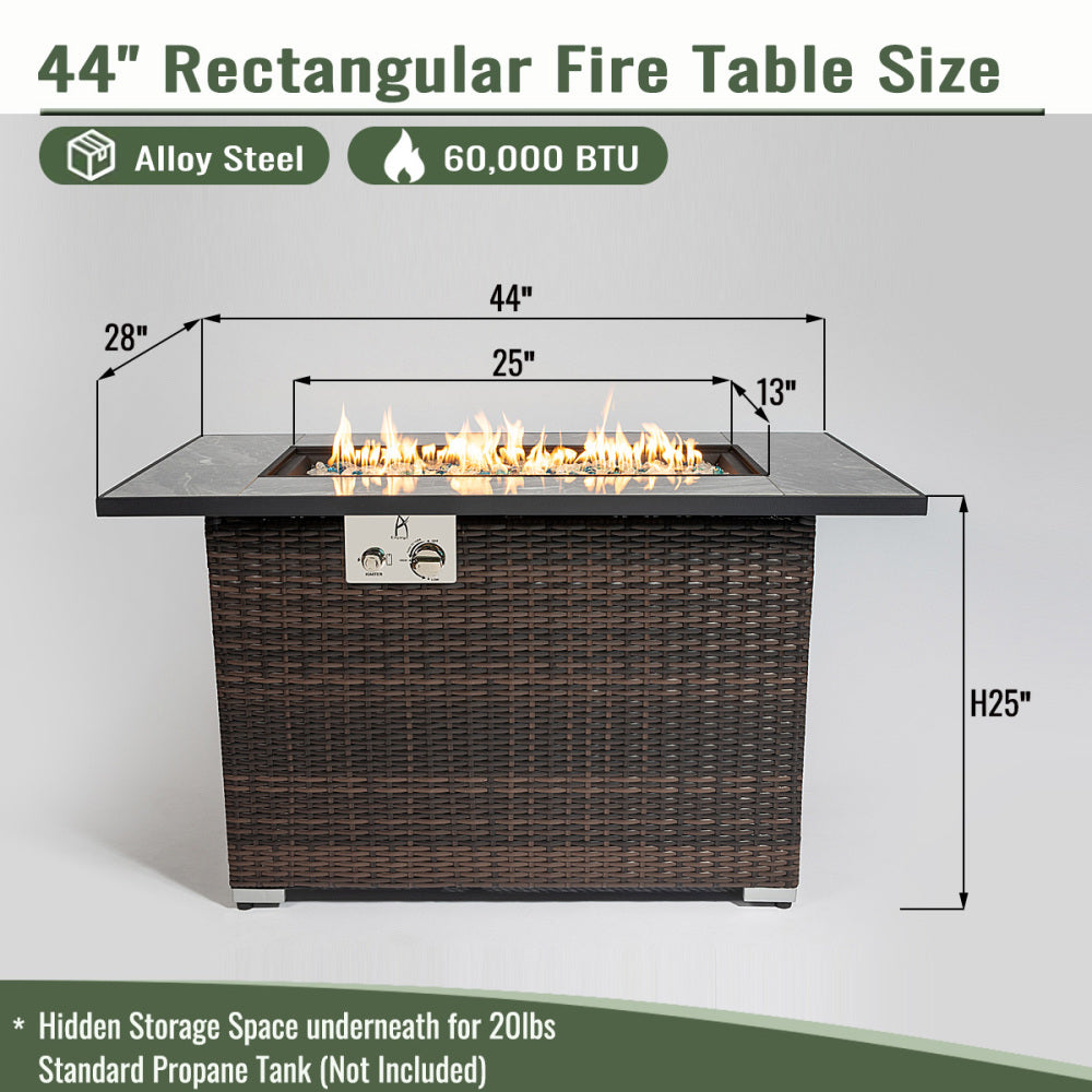 Wicker Fire Table with Marble  Top