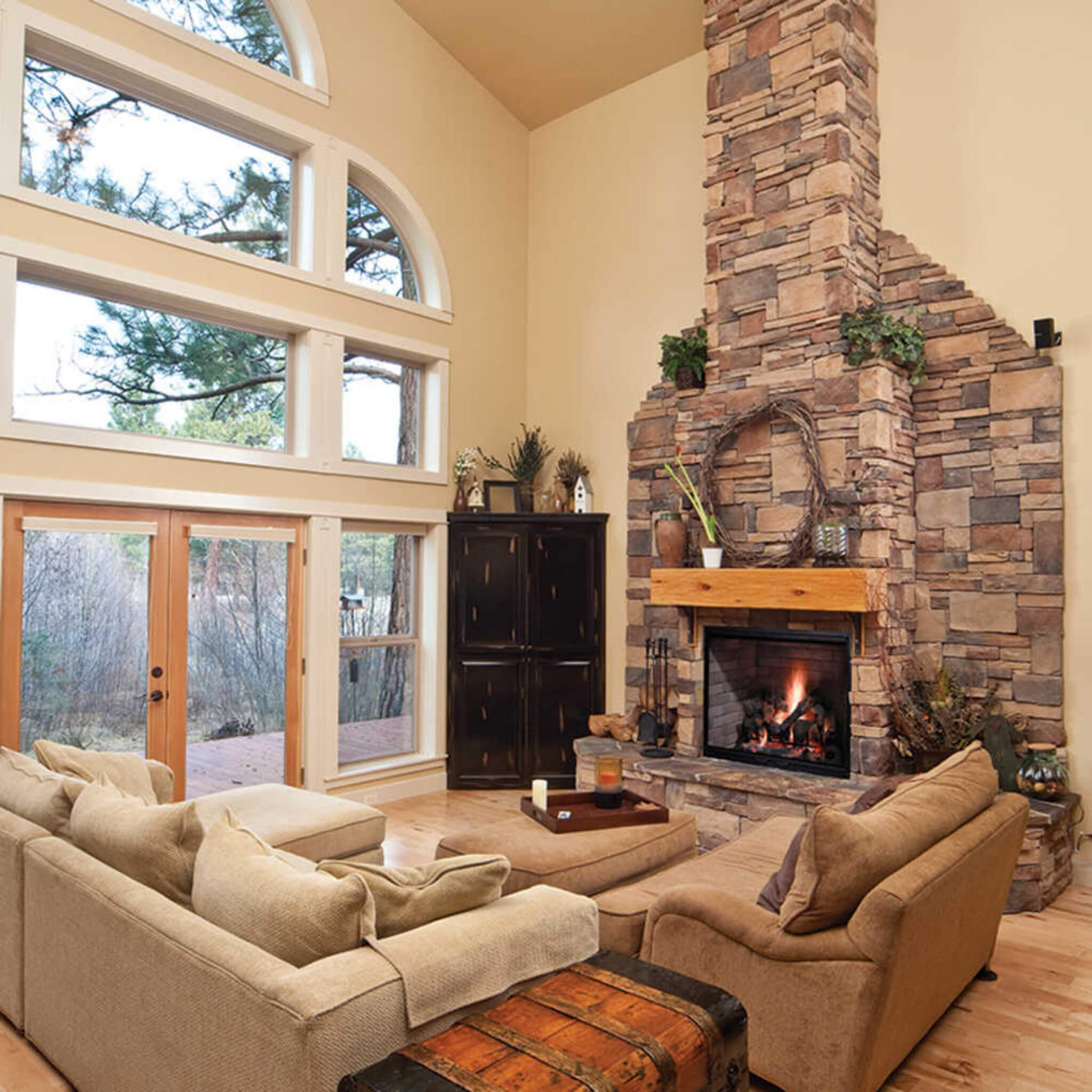 Inviting Open Wood Burning Fireplace