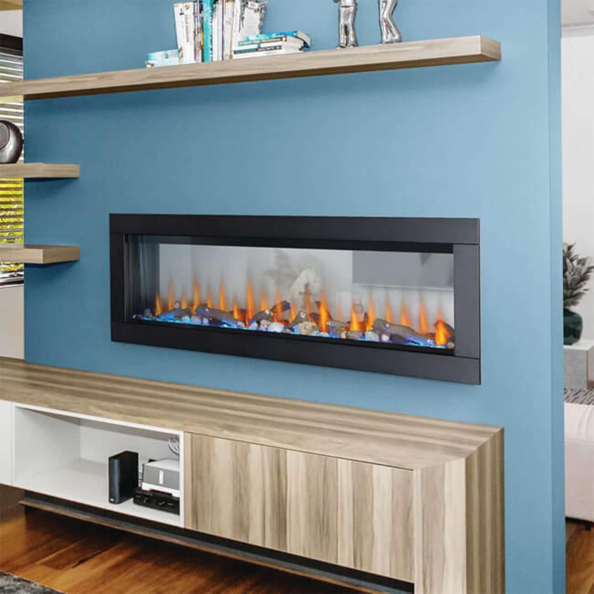 Fully Recessed See Thru Wall Mounted Electric Fireplace