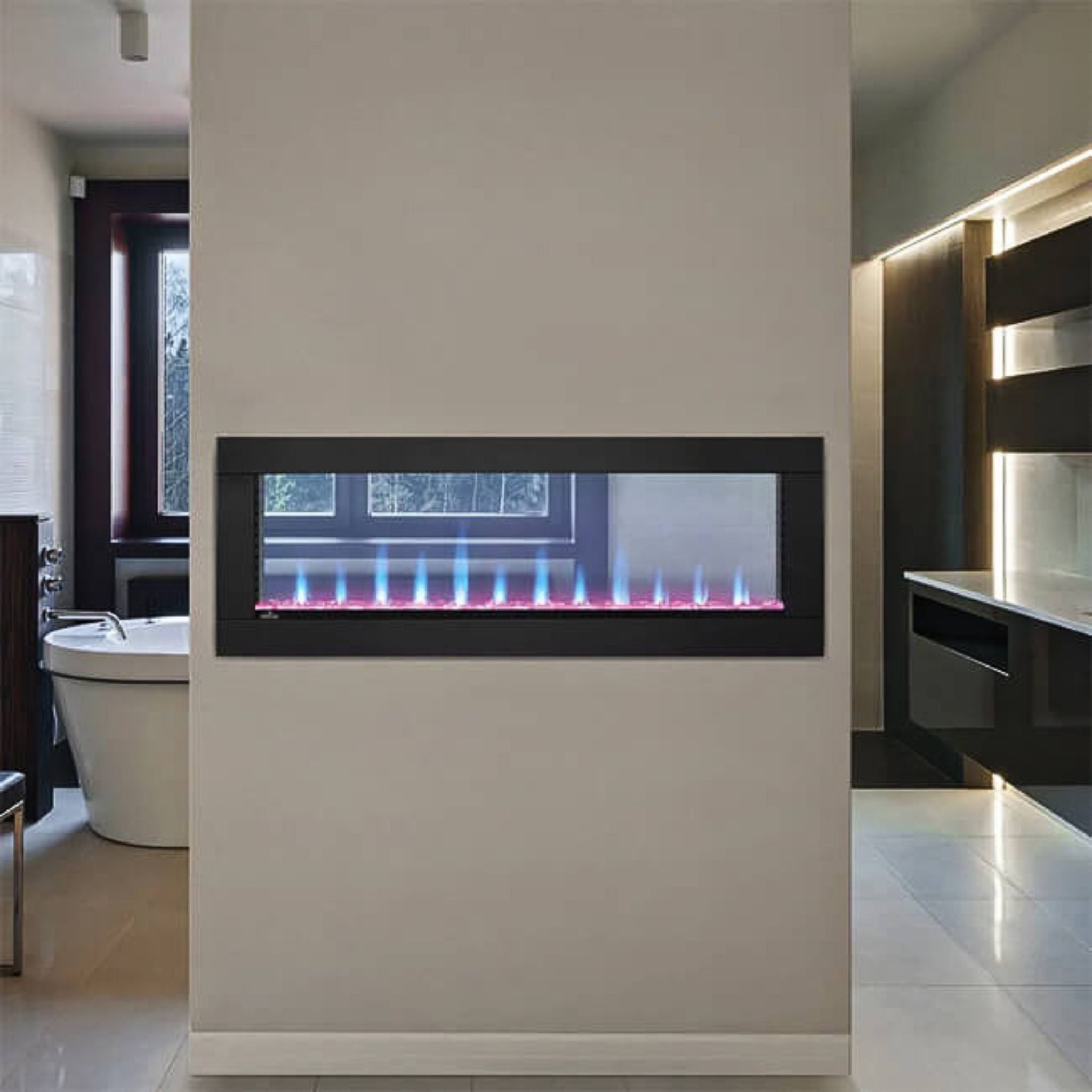 Fully Recessed See Thru Wall Mounted Electric Fireplace