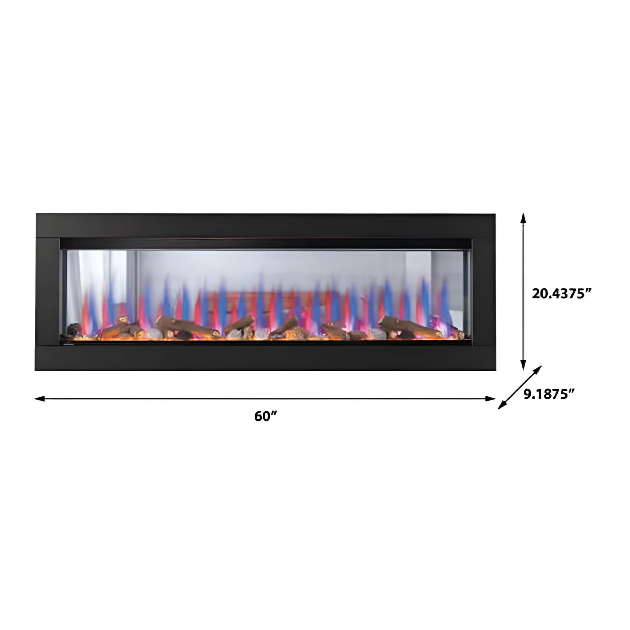 Fully Recessed See Thru Wall Mounted Electric Fireplace