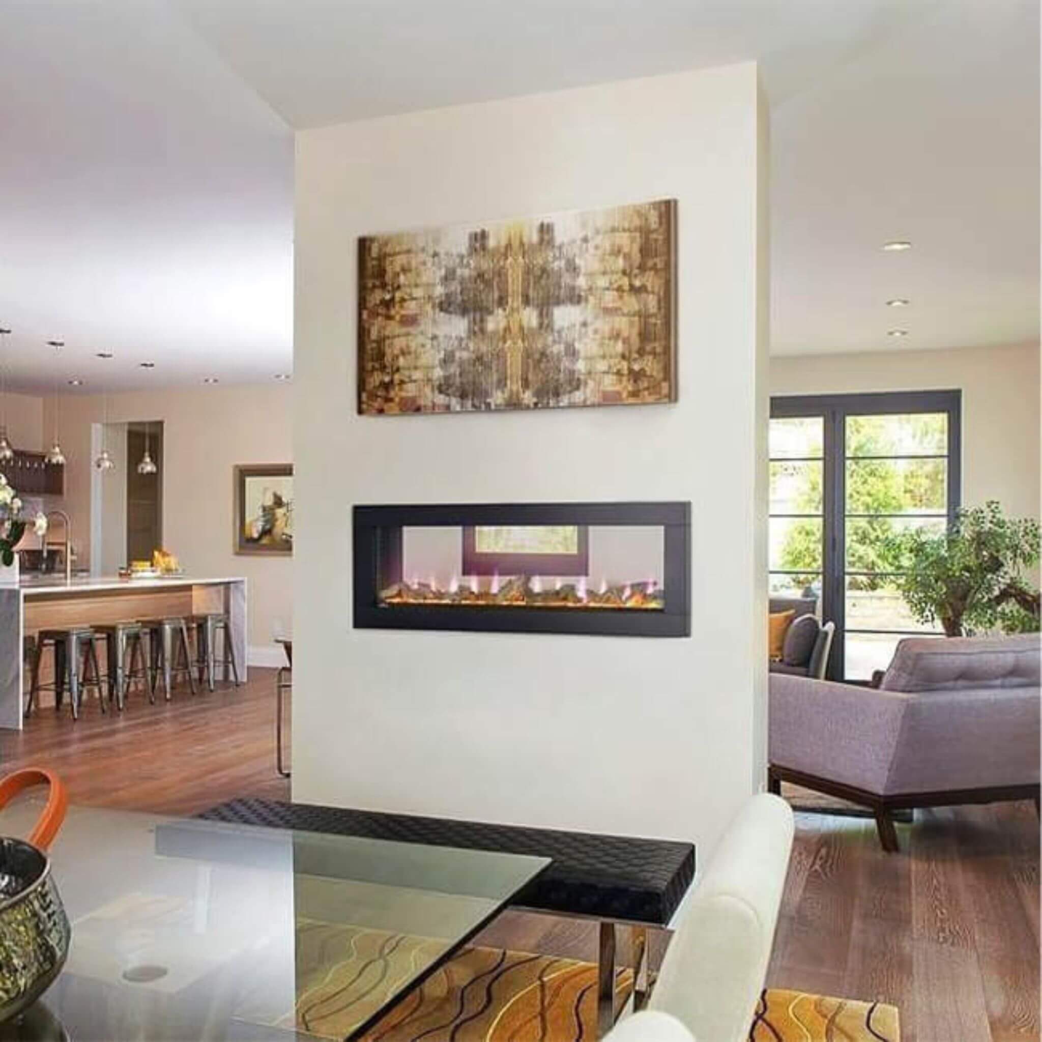 Fully Recessed See Thru Wall Mounted Electric Fireplace