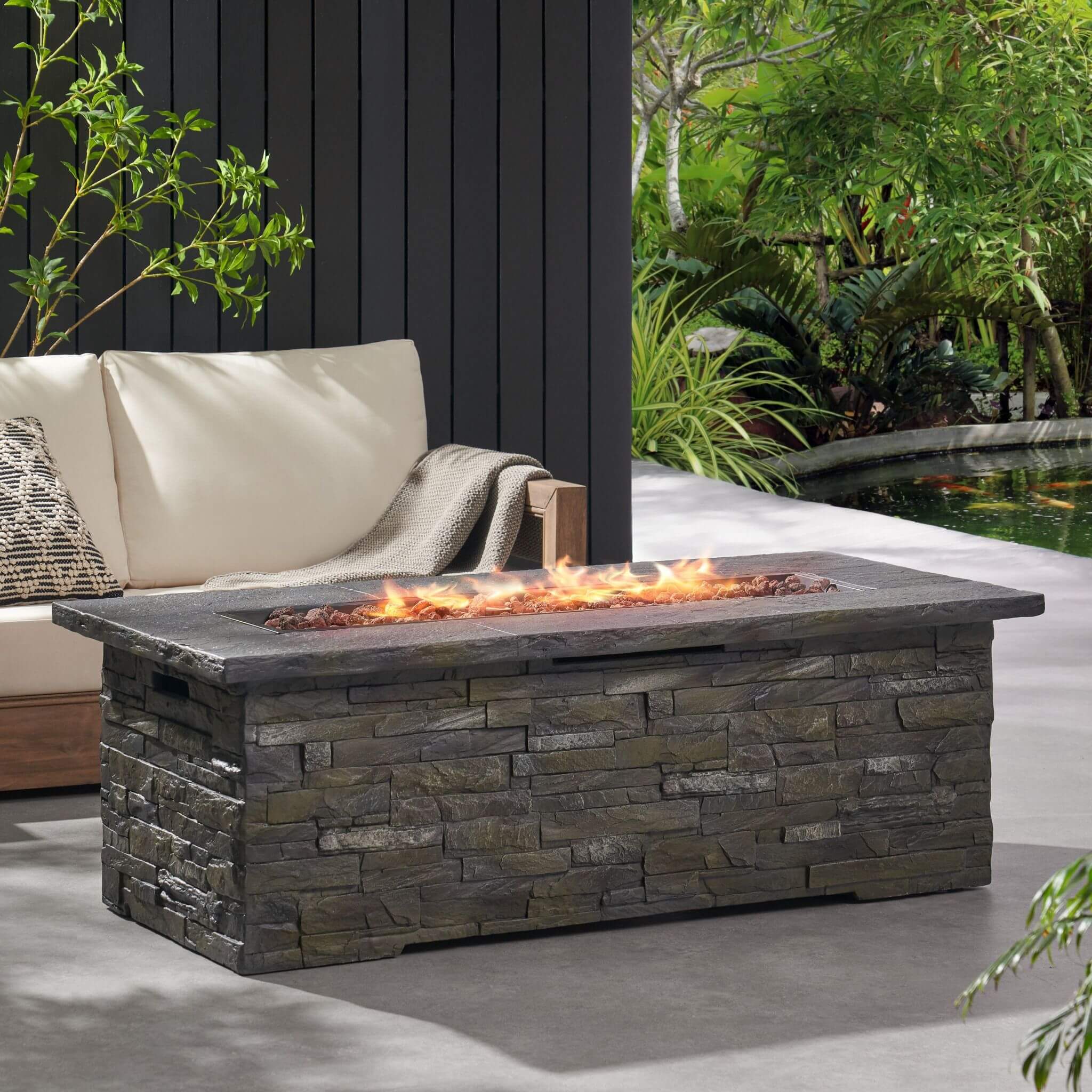 Alora Premium 56" Outdoor Rectangular Concrete Propane Fire Pit