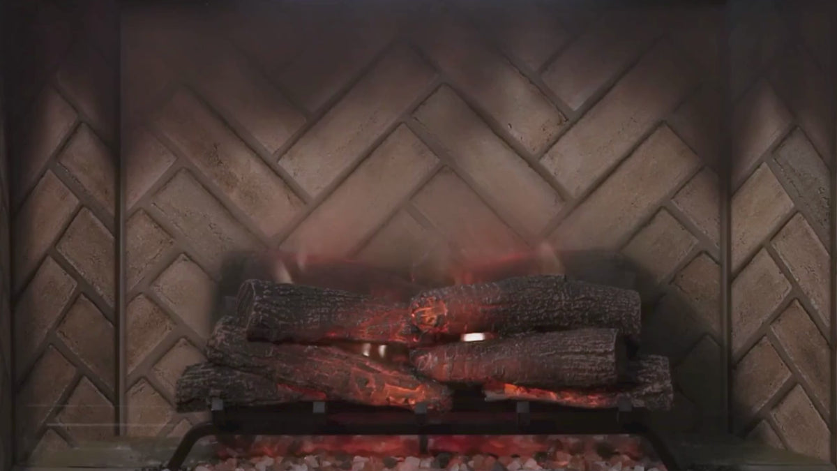 live flame video showing herringbone back and logs 