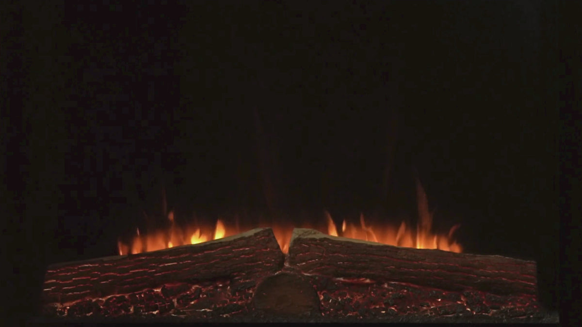 Moving flame image showing various color flames with two logs
