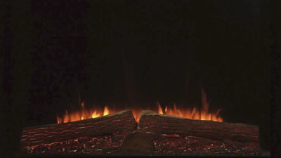 Moving flame image showing various color flames with two logs