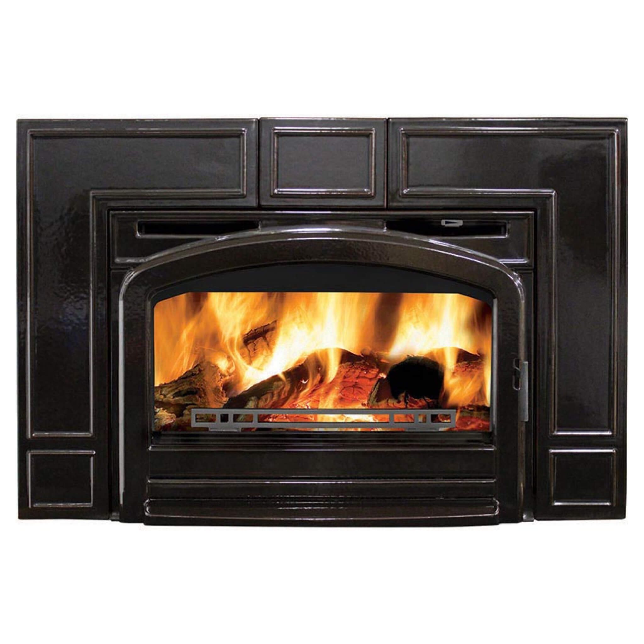 Wood-Burning Cast-Iron Majolica Brown Fireplace Insert