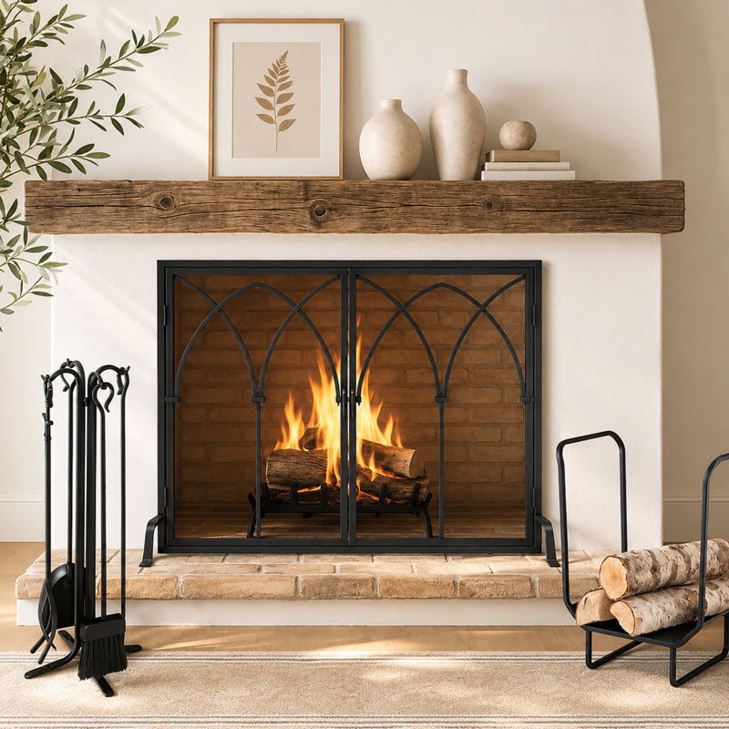 Pilrim Forged Hearth 5-Piece Fireplace Tool Set- Matte Black- 28"