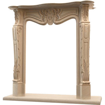 Light Travertine Traditional Hand-carved Fireplace Surround