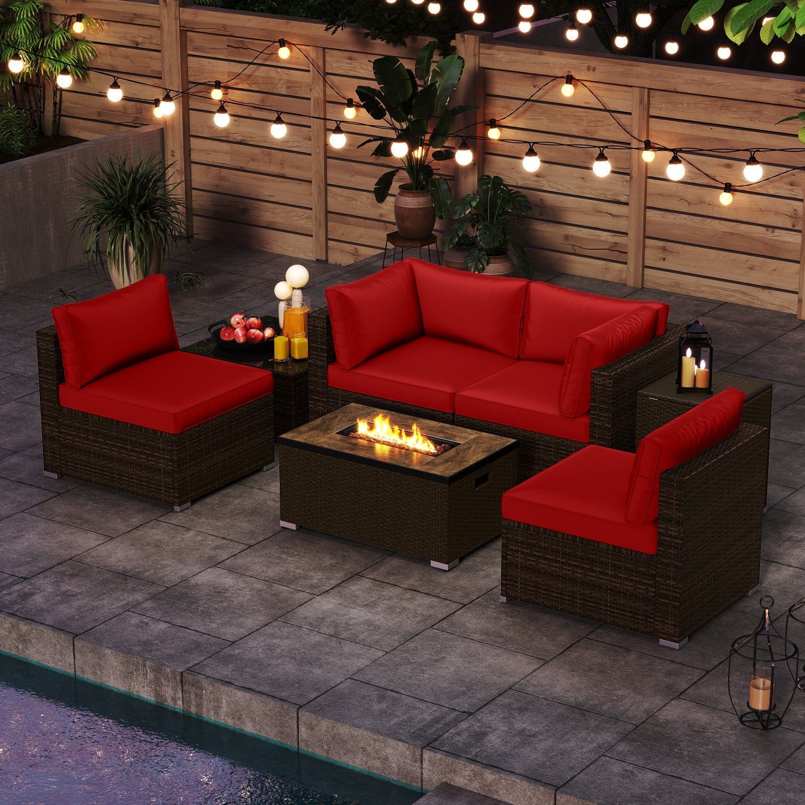 7 Pieces Outdoor Furniture Set with 32 Inch Fire Pit Table